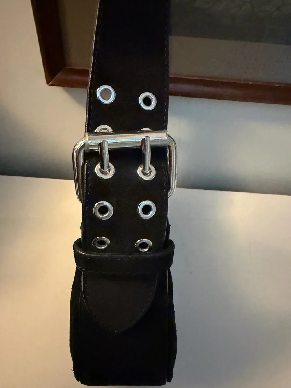 BY FAR Soho Black Suede Shoulder Bag with Studded Strap